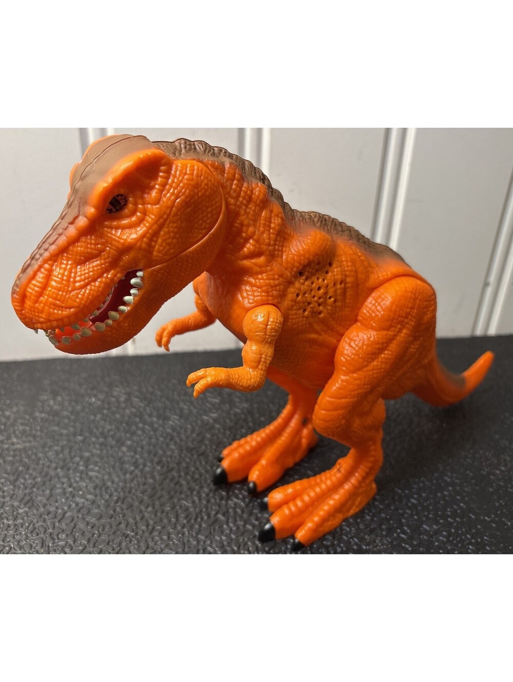 T-Rex Dinosaur Toy Roaring & Chewing Sounds Eyes Light Up Orange Tested Works